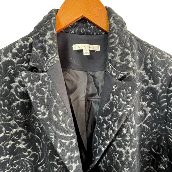CAbi Jacquard Midnight BlueWool Blazer Jacket Sz 12 Business Casual Fall Winter - Picture 3 of 10